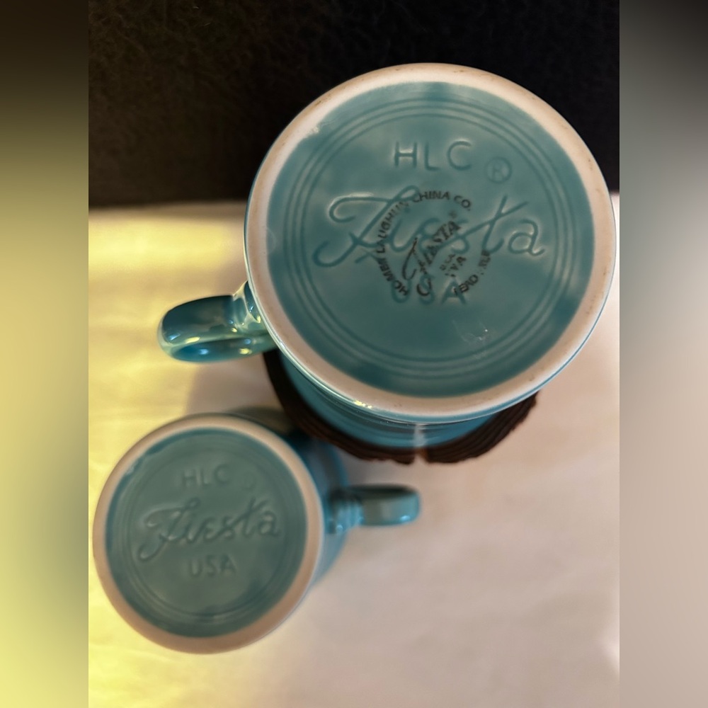 Fiesta Fiestaware Turquoise Set Of Two 8 Oz. Coffee Mug Cup O Ring Handle - Picture 4 of 6